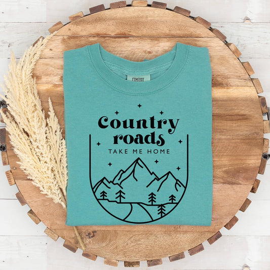 COUNTRY ROADS: Unisex Tee in Heather Sea Green