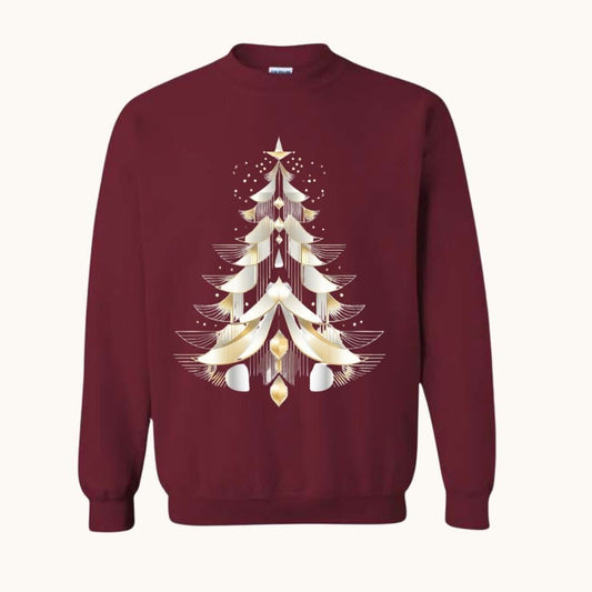 SILVER AND GOLD TREE: Unisex Crewneck in Maroon