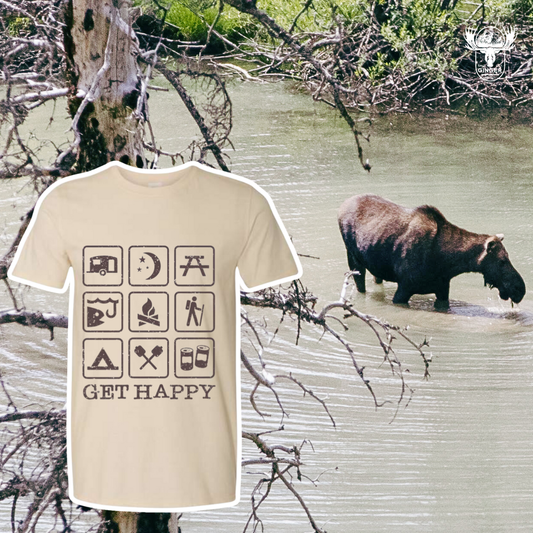 GET HAPPY: Unisex T-Shirt in Sand