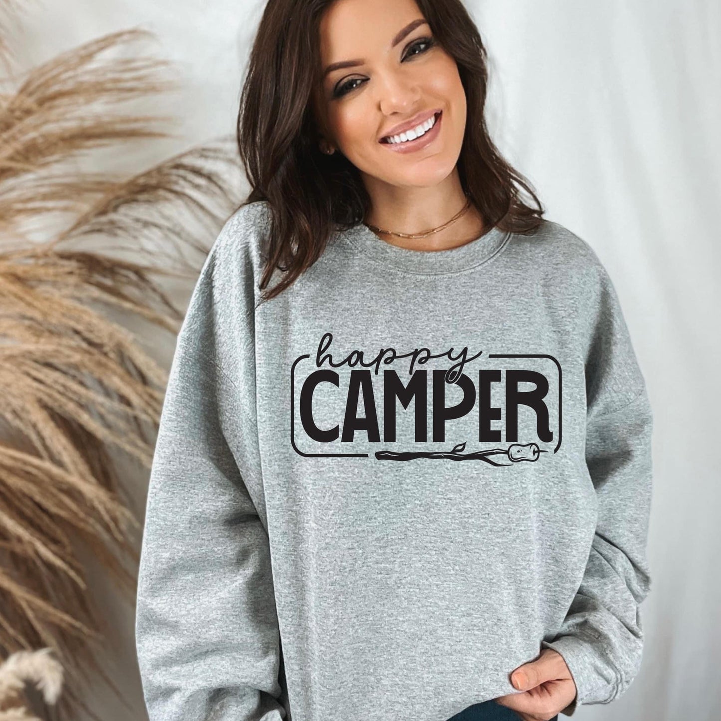 HAPPY CAMPER: Unisex Crewneck in Sport Grey