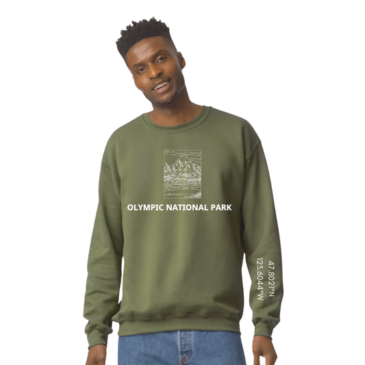 OLYMPIC NATIONAL PARK: Unisex Crewneck in Military Green