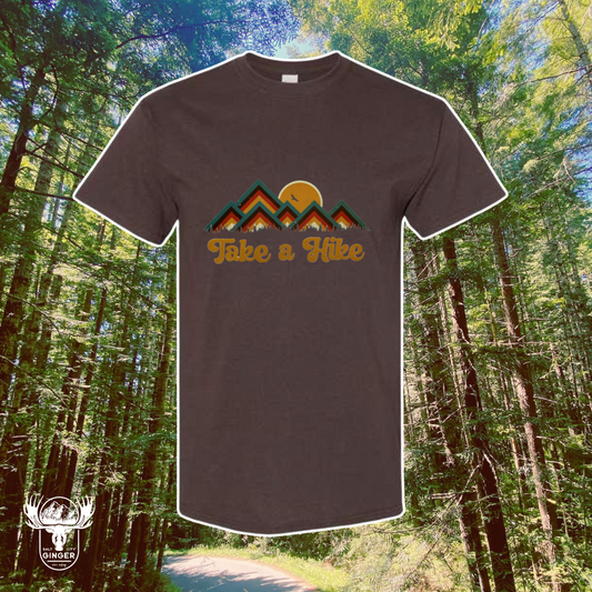 TAKE A HIKE: Unisex T-Shirt in Dark Chocolate