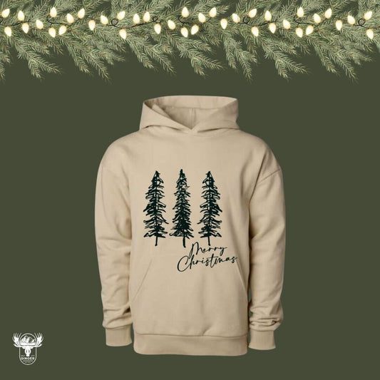 MERRY CHRISTMAS TREES: Unisex Hoodie in Sand