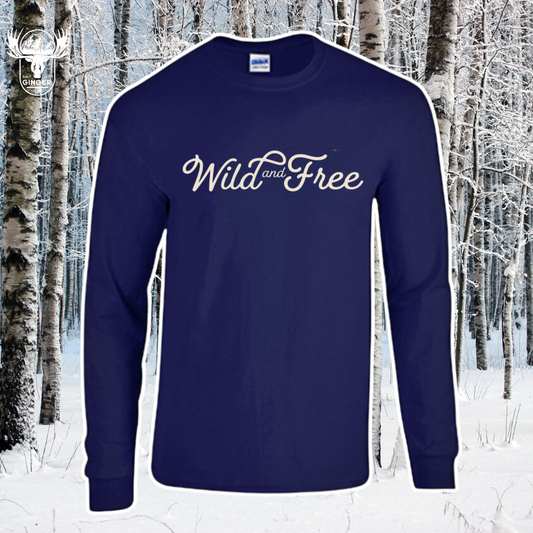 WILD AND FREE: Unisex Long Sleeve T-Shirt in Navy